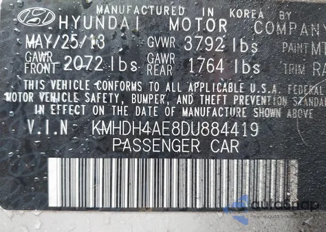 2013 Hyundai Elantra Gls из США, поврежденный, VIN KMHDH4AE8DU884419